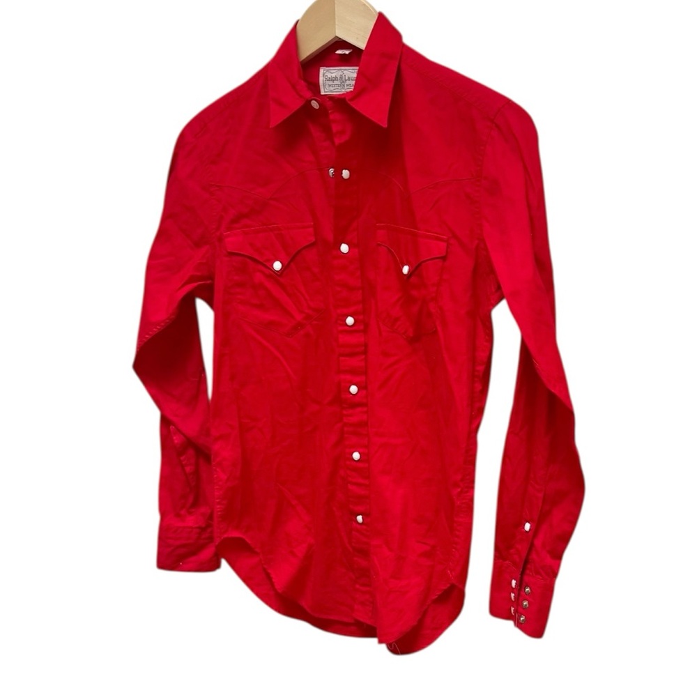 Vintage Ralph Lauren Western Wear Pearl Snap Red Yoked Shirt - Picture 3 of 8
